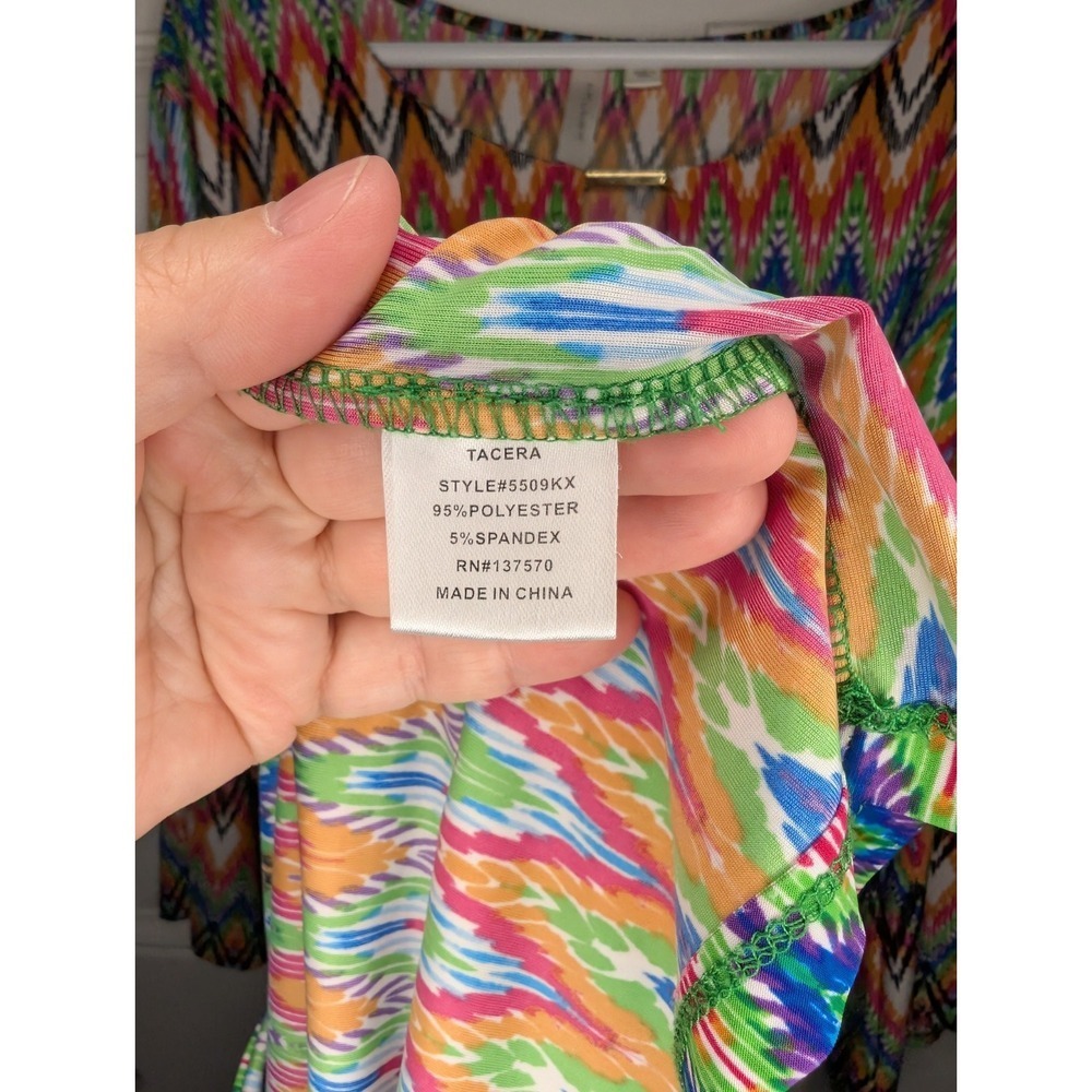 Tacera Women's Dress Size 3X Multi Colored Chevron Stripe Stretchy Keyhole EUC - Picture 6 of 7